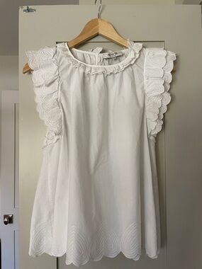 Sea New York White Ruffled Eyelet Sleeve Blouse